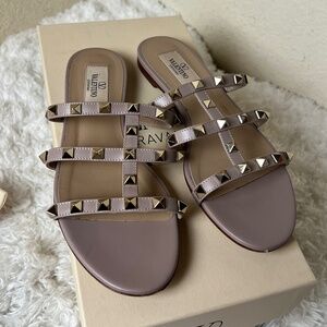 Valentini Rockstud Accents Leather Slides Women's Size: 6 | IT 36